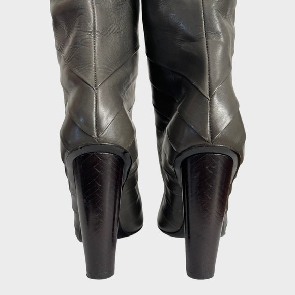 Elie Tahari Gray Wrap Edgy Heels Round Toe Boots Tall Women's Size 6.5 - Picture 10 of 16